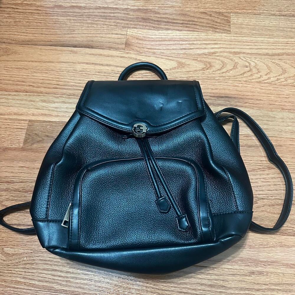 Black leather backpack with adjustable